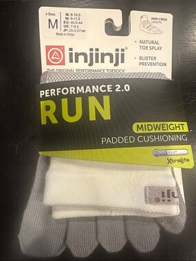 Injinji Performance 2.0 Run Midweight Padded Cushioning Toe Socks — Gray/White